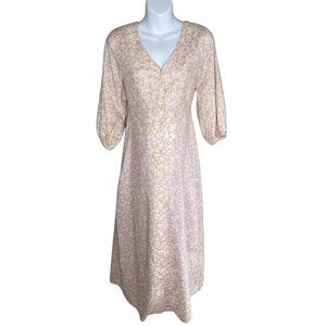 The Nines by Hatch Maternity Midi Dress Women's LARGE Lavender White V-Neck NEW